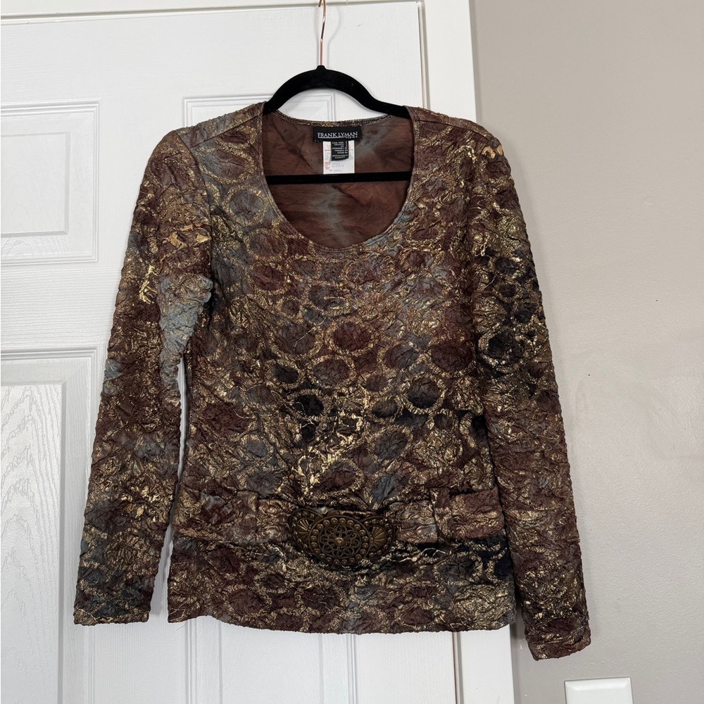 Frank Lyman y2k Belted Buckle True Vintage Textured Unique Long Sleeve Top
